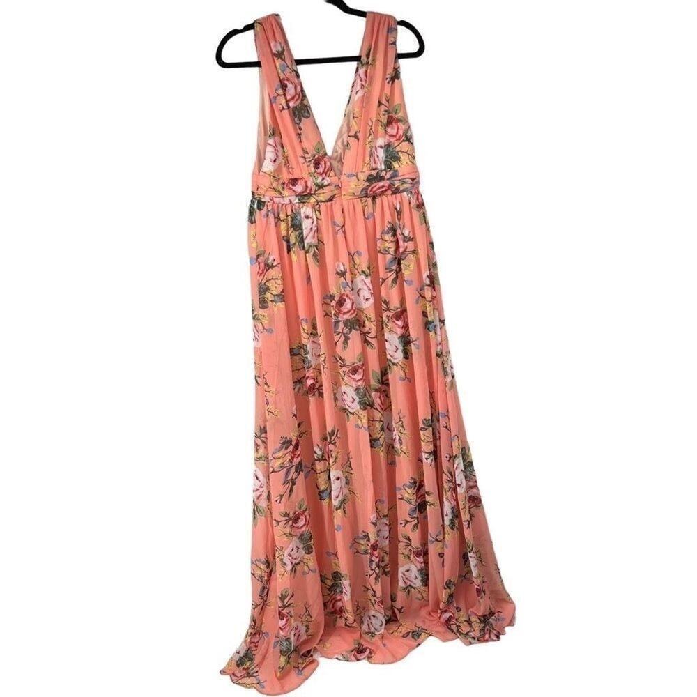 Blushmark Peach Floral Sleeveless Maxi‎ Dress Womens L Spring Guest